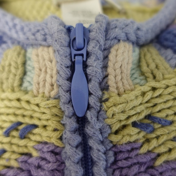 Vintage Coldwater Creek Sweater Med Green Zip Granny Cardigan Aztec Boho Cottage - Picture 7 of 9